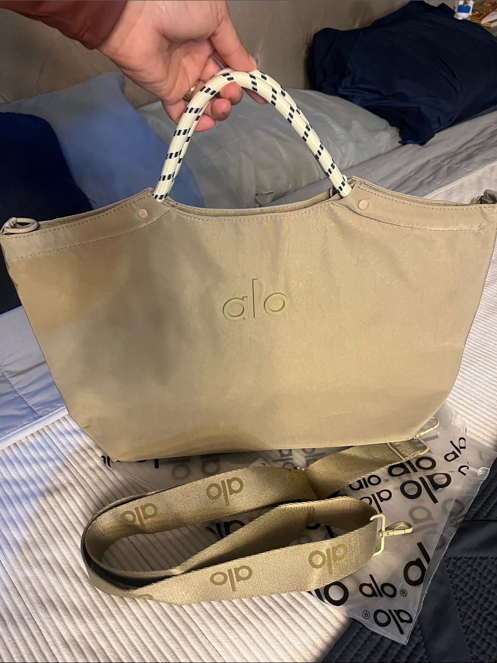 ALO Yoga Beige Canvas Tote with Detachable Logo Strap